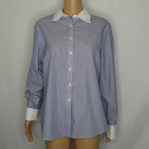 Brooks Brothers Tops - Brooks Brothers White Blue Striped Dress Shirt Md